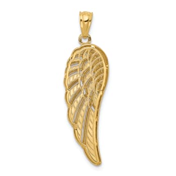 14k Yellow Gold and Rhodium Over 14k Yellow Gold 3D Diamond-Cut Two
Level Angel Wing Pendant
