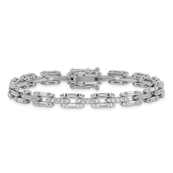 Rhodium Over Sterling Silver Polished Fancy Cubic Zirconia Link Bracelet