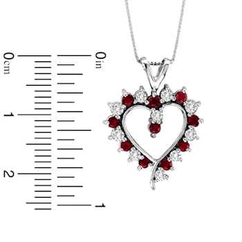 0.98ctw Ruby and Diamond Heart Shaped Pendant 14k  White Gold
