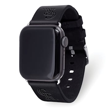 Gametime MLB Colorado Rockies Black Leather Apple Watch Band (42/44mm
S/M). Watch not included.