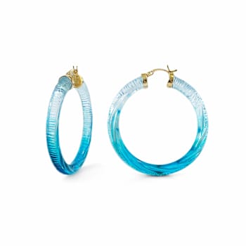 14K Yellow Gold Over Sterling Silver Painted Hoops in Ombre Blue