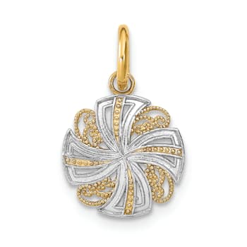 14k Two-tone Gold Diamond-Cut Textured Mini Pinwheel Medallion Charm