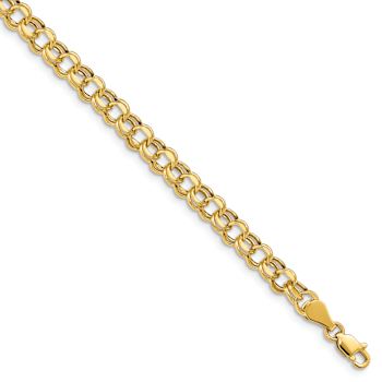 10k Yellow Gold 5mm Diamond-Cut Double Link Charm Bracelet