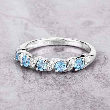 Swiss Blue Topaz and White Topaz Sterling Silver 5 Stone Band Ring