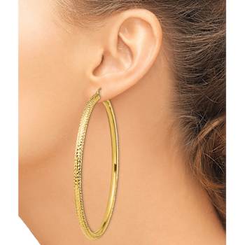 14k Yellow Gold 3 1/4" Diamond-Cut Round Tube Hoop Earrings
