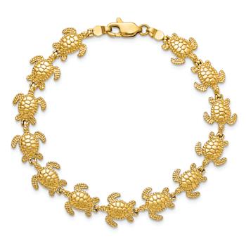 14k Yellow Gold Polished and Textured Mini Sea Turtle Link Bracelet