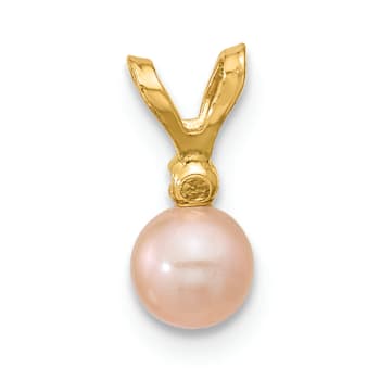 14k Yellow Gold 4-5mm Pink Near Round Freshwater Cultured Pearl and
Cubic Zirconia Pendant