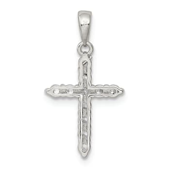 Rhodium Over Sterling Silver Cubic Zirconia Cross Pendant