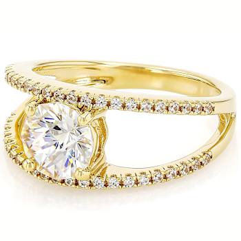 Diamond Simulant Castle Cut Round And White Zircon Ring In 18K Gold Over
Sterling Silver 2.67ctw
