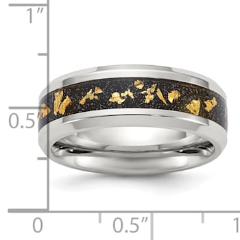 Stainless Steel Polished with Black and Gold Foil Inlay 8mm Band