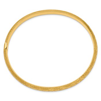 10k Yellow Gold 6.5mm Diamond-Cut and Brushed Fancy Hinged Bangle Bracelet