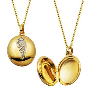 White Cubic Zirconia 18k Yellow Gold Over Brass Wing Locket Pendant With
Chain 0.10ctw