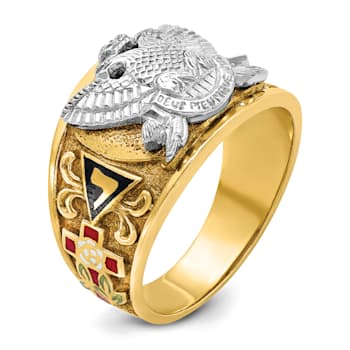 10K Two-Tone Yellow and White Gold Men's Textured and Enameled 33rd
Degree Masonic Ring
