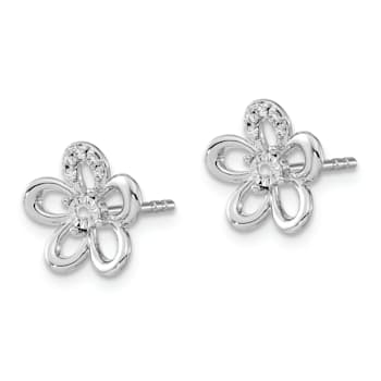 Rhodium Over 14k White Gold Diamond Flower Stud Earrings
