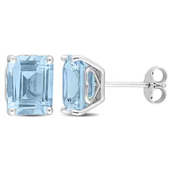 5.88ctw Octagon Sky Blue Topaz Stud Earrings in Sterling Silver