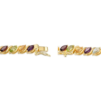Multi-Color Multi-Gemstone 18k Yellow Gold Over Sterling Silver Tennis Bracelet