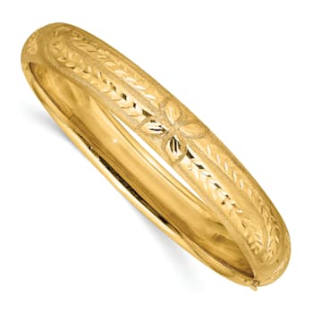 14K Yellow Gold 7/16 Oversize Florentine Hinged Bangle Bracelet