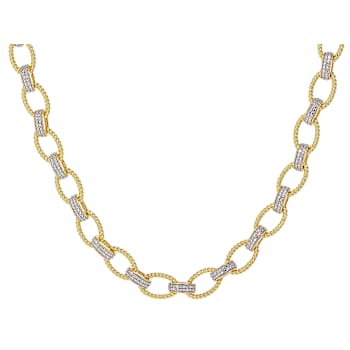 Diamond Station Link Necklace With Rope Design