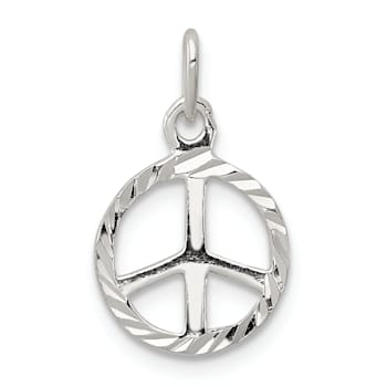 Sterling Silver Diamond-cut Peace Sign Symbol Charm