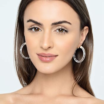 14K Yellow Gold Over Sterling Silver Painted Hoops in Clear