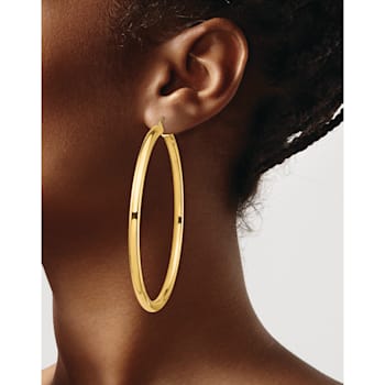 14k Yellow Gold 2 13/16" Polished Tube Hoop Earrings