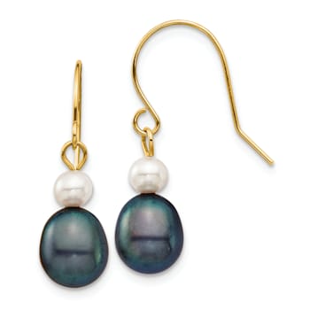 14K Yellow Gold 4-7mm White/Black Round/Rice Freshwater Culutured Pearl
Dangle Earrings