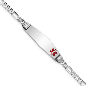 Rhodium Over 14k White Gold Medical Soft Diamond Shape Red Enamel Figaro
Link ID Bracelet