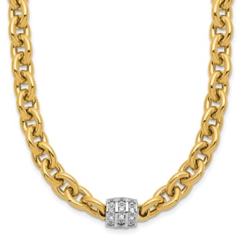 14K Yellow Gold with White Rhodium Diamond Oval Link 18 Inch Necklace