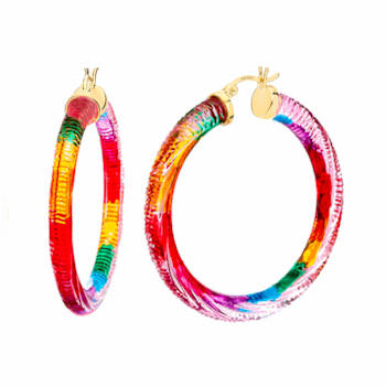 14K Yellow Gold Over Sterling Silver Painted Hoops in Rainbow