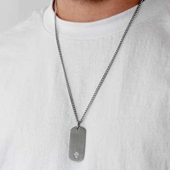 Robert Alton Mn's Dog Tag Pendant With Chain In Stainless Steel 0.05ctw