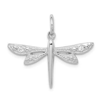 Rhodium Over Sterling Silver Cubic Zirconia Dragonfly Pendant
