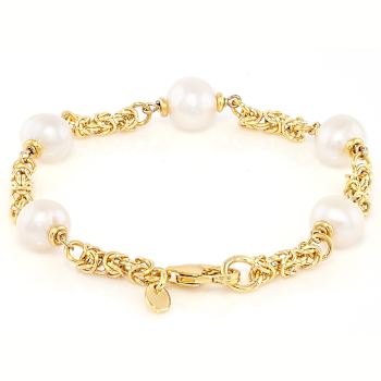 Cultured Freshwater Pearl Byzantine Chain Station Bracelet In 18K Gold
Over Bronze 8mm
