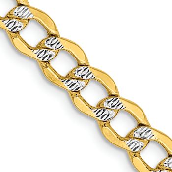 14k Yellow Gold and Rhodium Over 14k Yellow Gold 5.2mm Pave Curb 16 Inch Chain