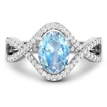 1.2ctw Blue Aquamarine and Diamond 14K White Gold Halo Ring