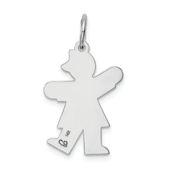 Rhodium Over 14k White Gold Satin Girl with Bow Kiss Kid Charm