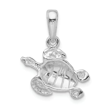 Rhodium Over Sterling Silver Polished Sea Turtle Pendant