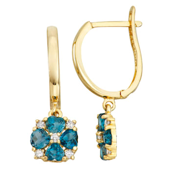 London Blue Topaz with Diamond Accent 10K Yellow Gold Dangle Earrings 0.92ctw