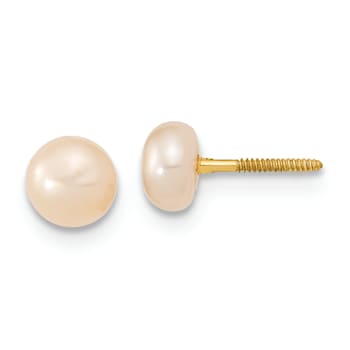14K Yellow Gold Pink Freshwater Cultured Pearl 12 Inch Necklace, 5 Inch
Bracelet and Earring Set