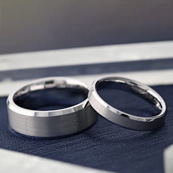 SHEFFIELD Flat Beveled Edges Tungsten Ring with Brushed Center 6mm