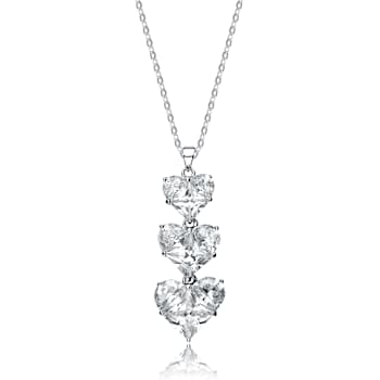 Heart Shape CZ Three-Stone Pendant In Sterling Silver