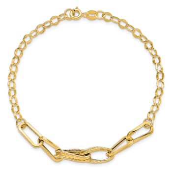 14k Yellow Gold 4mm Polished and Textured Fancy Link Bracelet