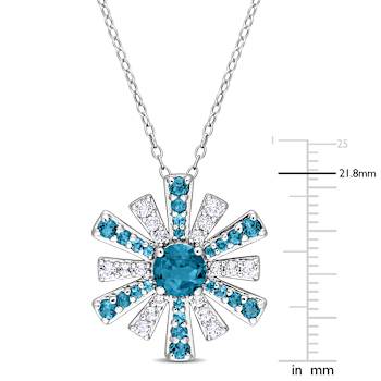 2.38ctwctw London Blue Topaz and White Topaz Starburst Pendant with
Chain in Sterling Silver