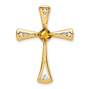 14k Yellow Gold Citrine and Diamond Cross chain slide