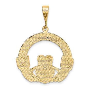 14k Yellow Gold Textured Claddagh Pendant