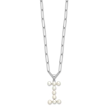 Rhodium Over Sterling Silver 3-5.5mm Freshwater Cultured Pearl LETTER I
18-inch Necklace