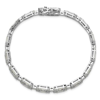 Rhodium Over Sterling Silver Polished Fancy Cubic Zirconia Link Bracelet