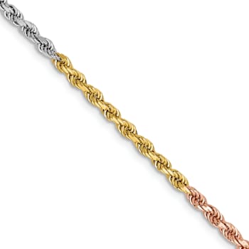 14k Yellow Gold, 14k White Gold and 14k Rose Gold 2.5mm Solid
Diamond-Cut Rope 16 Inch Chain