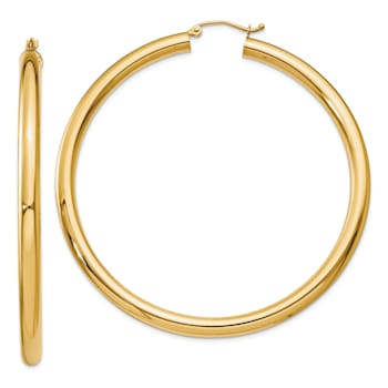 14k Yellow Gold 2 3/8" Polished Tube Hoop Earrings