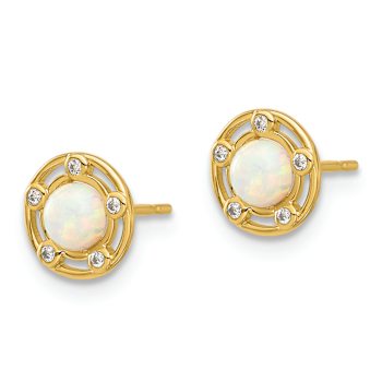 14k Yellow Gold Polished Lab Created Opal and Cubic Zirconia 7.5mm Stud Earrings