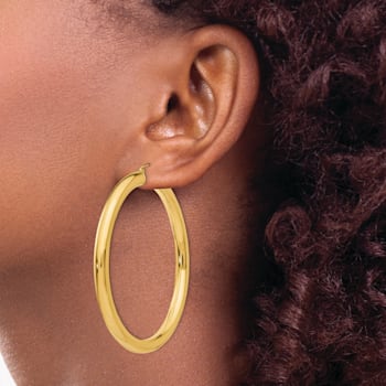 14k Yellow Gold Polished 2 3/8" Tube Hoop Earrings